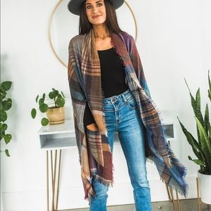 Plaid poncho vest
